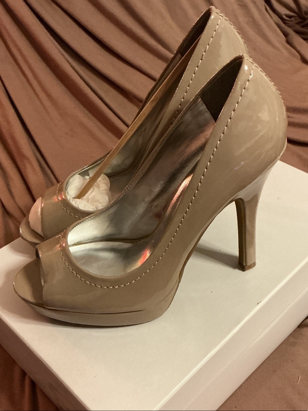 Candie's Nude Patent Peep-Toe High Heels